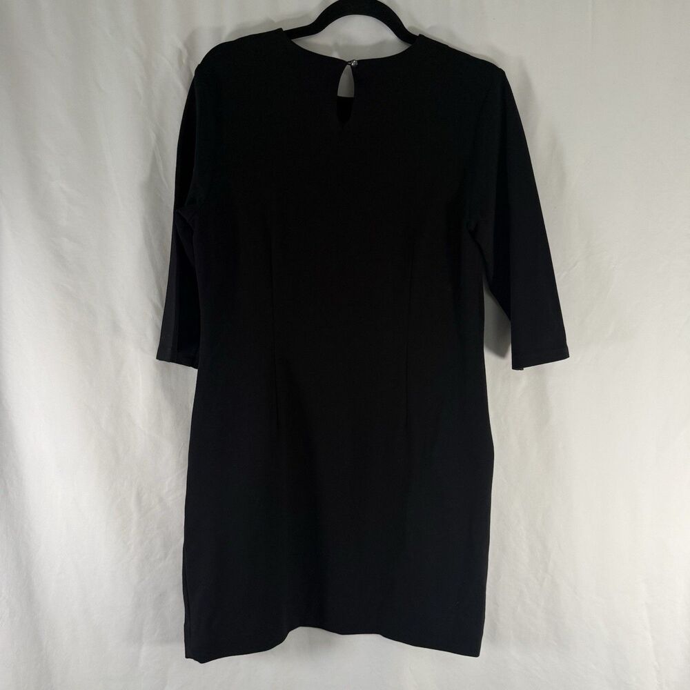 J McLaughlin Mini Dress Women's Large Black 3/4 Sleeve Round Neck Shift Pockets - Picture 8 of 9